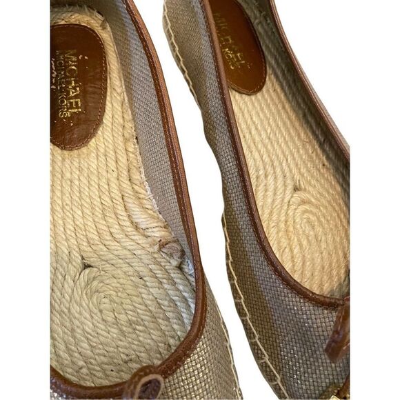Michael Michael Kors Slip On Bow Jute Espadrilles Ballet Flats Gold Tone Metal - Picture 8 of 10